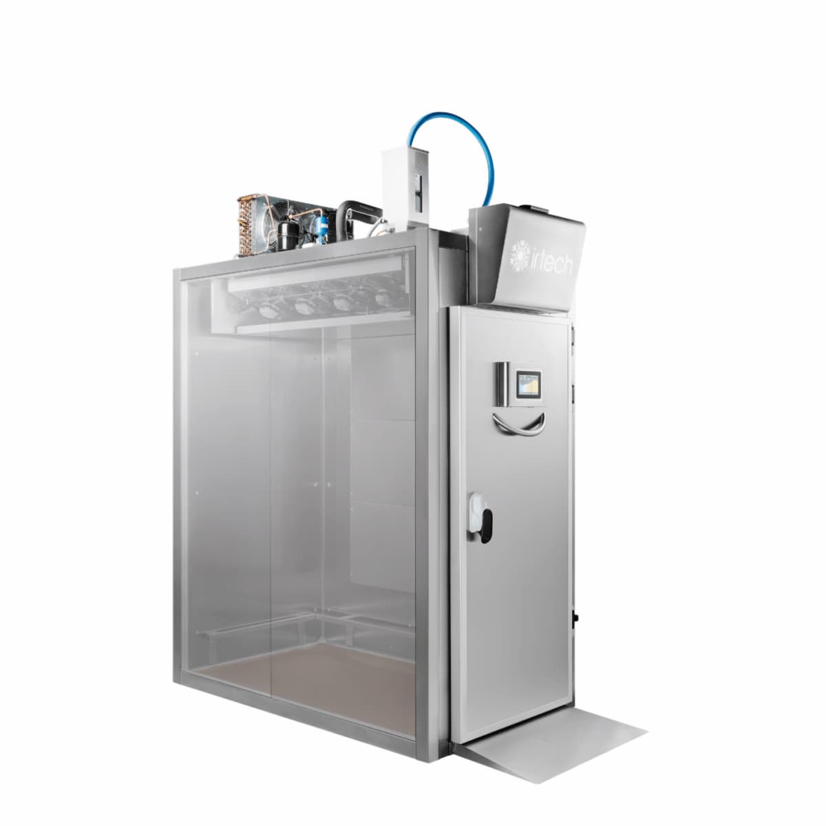 A freezer market device for quickly freezing semi-baked baked goods, suitable for custom mold or cart sizes.