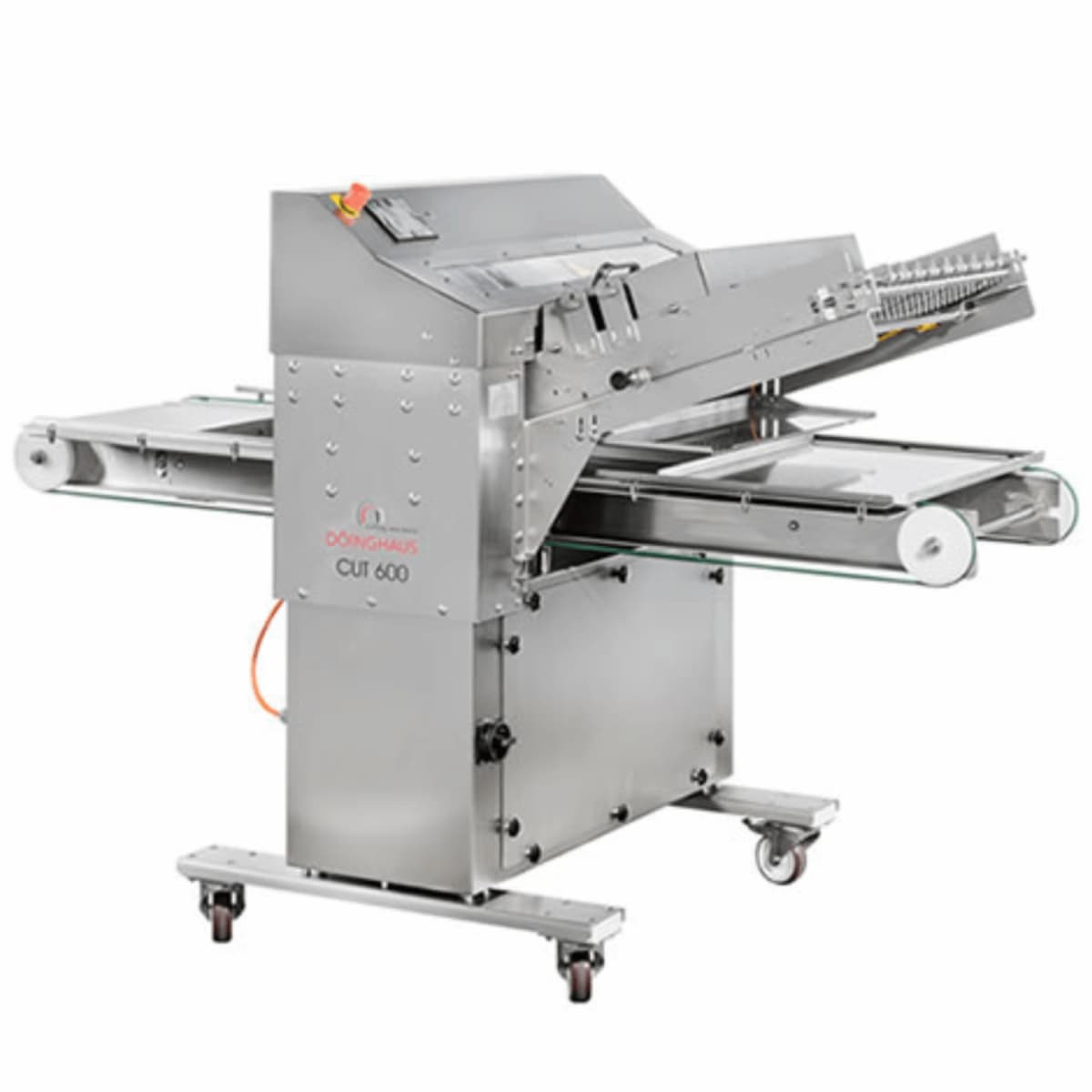 The CUT 600 machine from Doinghaus – a compact and automatic machine for spreading frozen dough tubes and arranging them on baking trays. Includes an intuitive touch panel for adjusting cutting thickness and speeds, an efficient solution for bakeries and confectionery factories that produce cut cookies in large quantities 